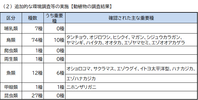 追加的な環境調査等の実施